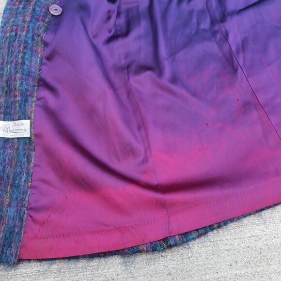 Vintage 60s Kramer's Plaid Jewel Tone Shaggy Mohair Blend Coat Lined Women's 8 - Picture 11 of 16